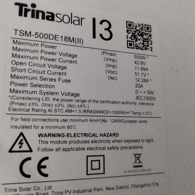 Panel Surya Trina Solar 500Wp 575Wp 620Wp 665Wp 720Wp 830Wp Monocrystaline Perc Half Cell MBB High P