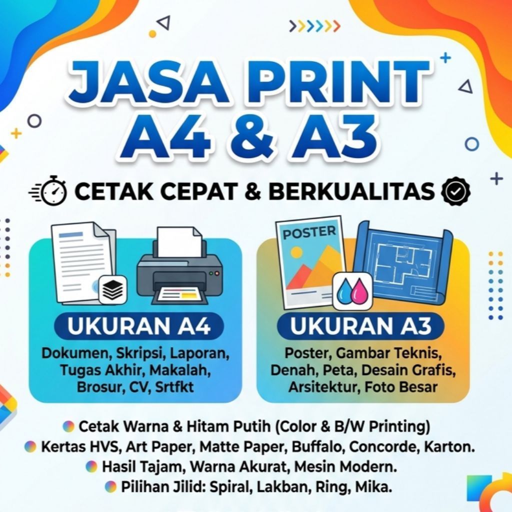 Jasa Print A4 & A3 Cetak Cepat Berkualitas Dokumen Poster Warna Hitam Putih