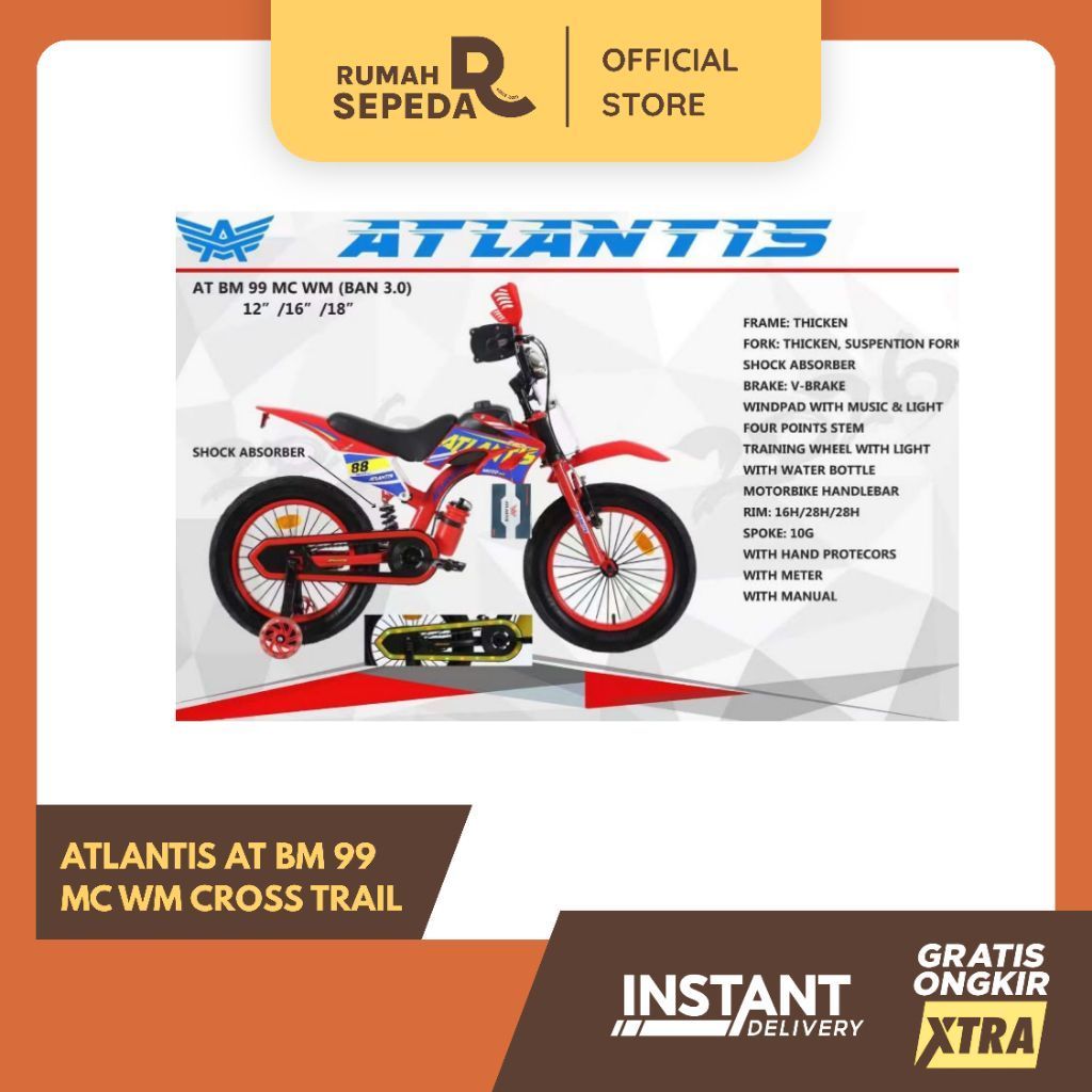 Rumahsepedabdg ATLANTIS Sepeda Anak BMX 16 18 Inc Trail Motocross Frame Plastik Roda Bantu Multiwarn