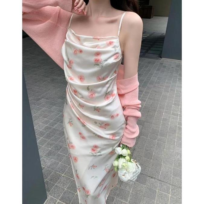 Terbaik 7863 sky blue dress korean gaun korean style long dress  wanita dress elegant dan mewah part