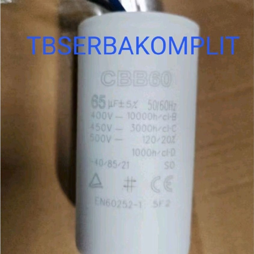 Kapasitor CBB60 450V 60uf / 65uf / 80uf / 100uf 2 Kabel Capasitor Pompa CBB 60 60mfd 65mfd 80mfd 100