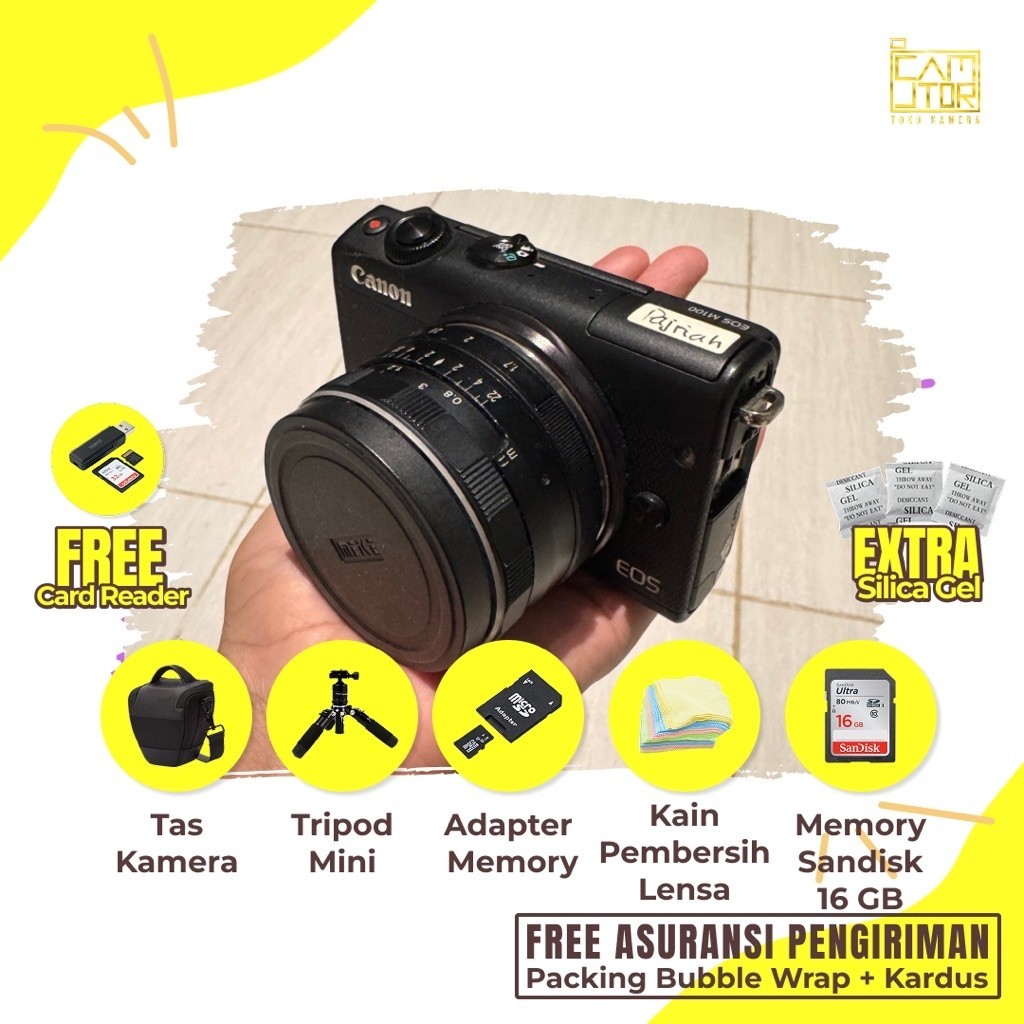 Mirrorless Canon M100 Lensa Fix Meike Siap Pakai Banyak Bonus