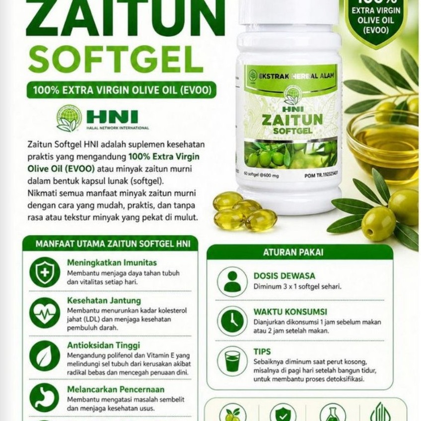 Minyak Zaitun Softgel HNI HPAI 60 Kapsul - Membantu Daya Tahan Tubuh