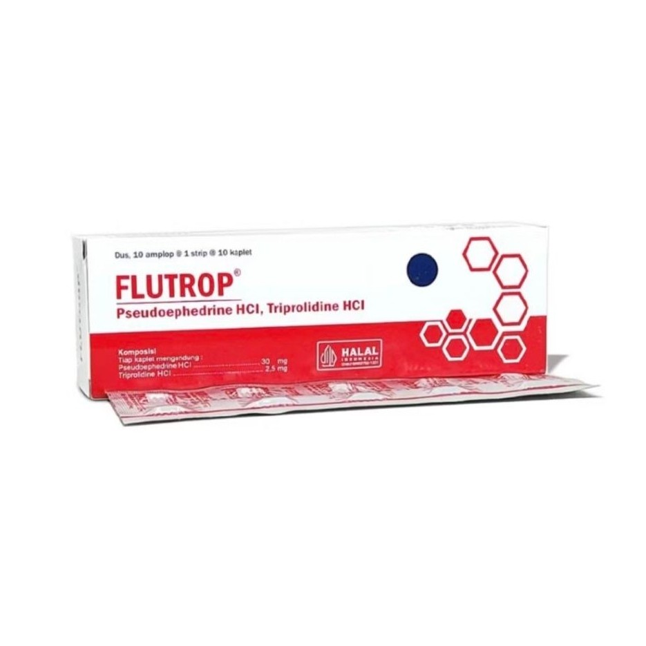 FLUTROP Pseudoephedrine HCl, Triprolidine HCl Dus 10 amplop 1 strip 10 kaplet Halal