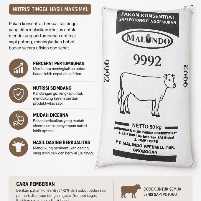 Malindo Pakan Konsentrat Sapi 9992 Netto 50 kg