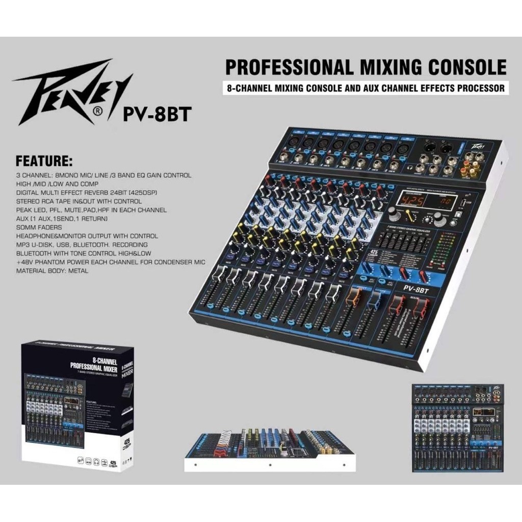 Mixer audio PEAVEY PV8BT / PV 8BT / PV8 BT USB Bluetooth Soundcard PC