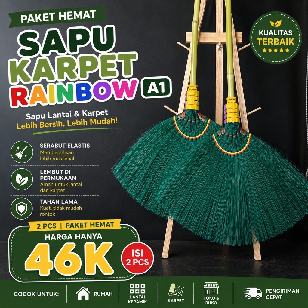 Sapu Karpet Rainbow A1 Paket Hemat 2 PCS Sapu Lantai & Karpet Serabut Elastis