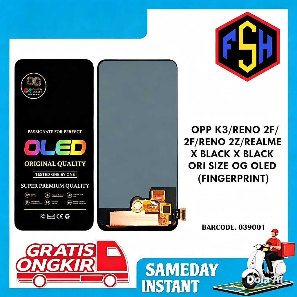LCD TOUCHREEN OPPO K3/RENO 2F/RENO 2Z/REALME X BLACK ORI SIZE OG OLED FINGERPRINT