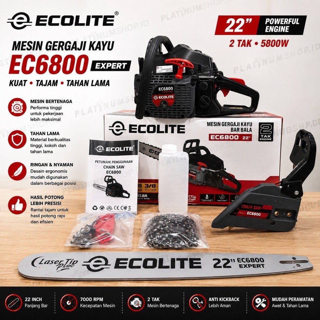 EC6800 MESIN CHAINSAW GERGAJI POTONG KAYU 22" 2 TAK ECOLITE EC 6800