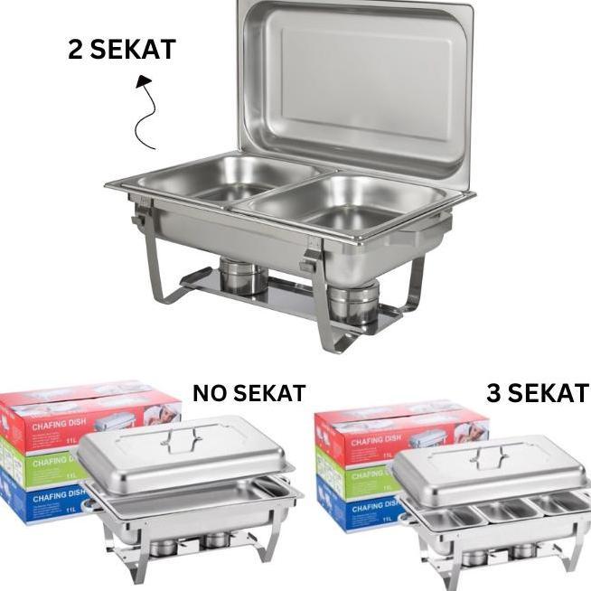 Prasmanan sekat kotak jumbo 2 stainless steel sekat dengan 2 tungku - pemanas warmer chafing dish pr