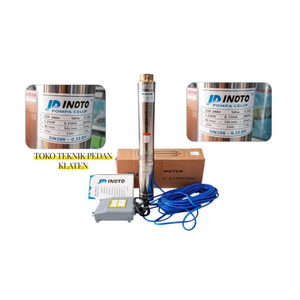 Pompa Submersible Sible Inoto 3in 3" Pompa Celup + BOX CONTROL + KABEL Pompa 0.33hp Sible Celup Sate