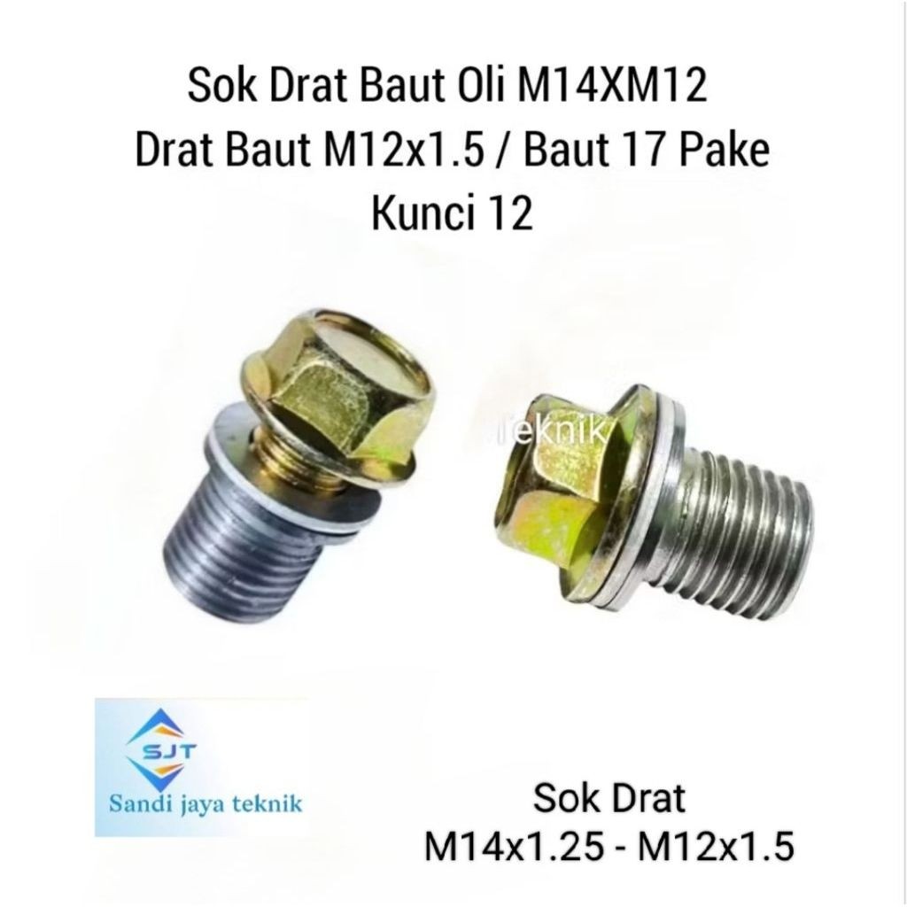 Sok Drat M14XM12 Bos Drat Baut Oli Kunci 17 Set Baut Oli M12x1.5 Baut 17 Kunci 12mm
