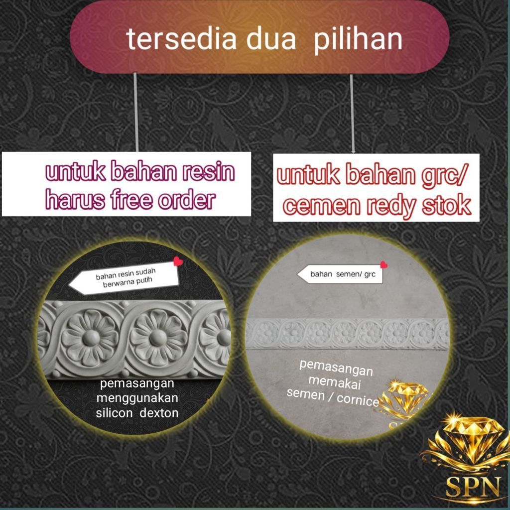 Lis GRC Motif Bunga (Putih/Gold) - Untuk Pintu, Jendela, & Dinding - Bahan GRC& RESIN