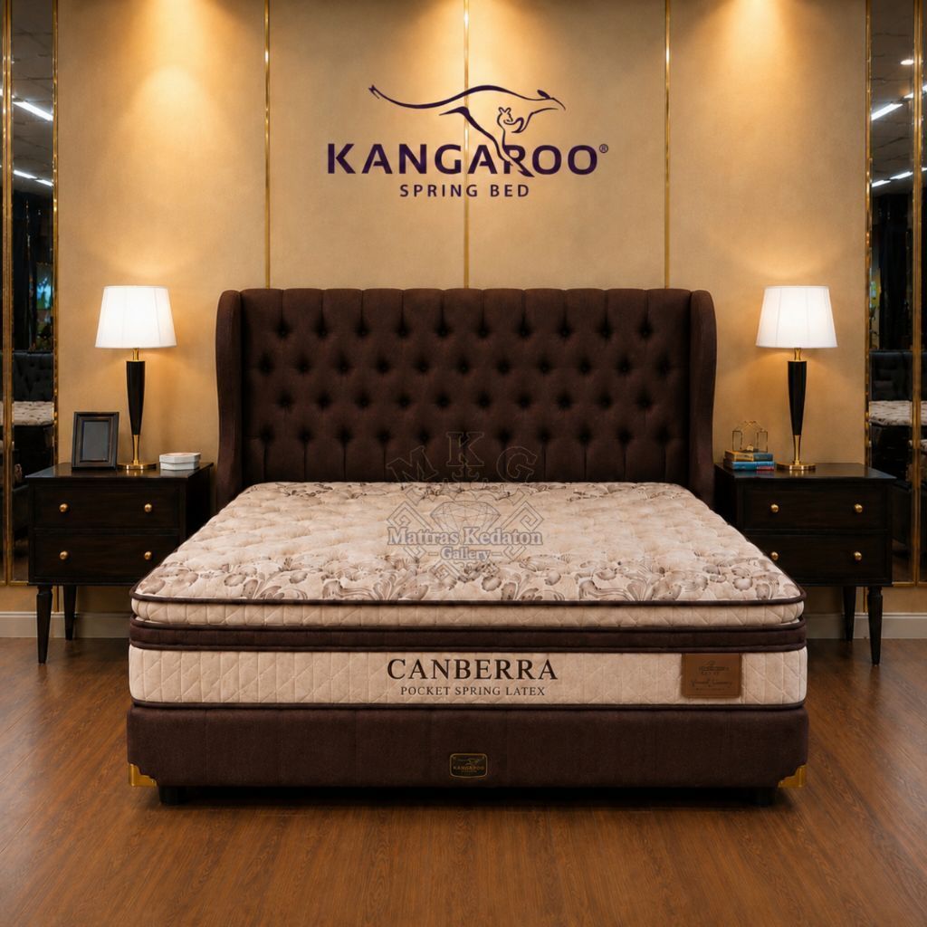 Springbed Kangaroo Full set Canberra Coklat Pocket Latex T42cm - kasur spring bed kangaroo spring be