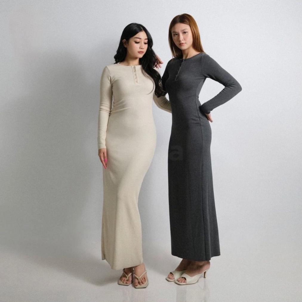 Arisha DRESS KNIT RIB Fashion - Arisha Casual Long Dress Wanita - Terbaru