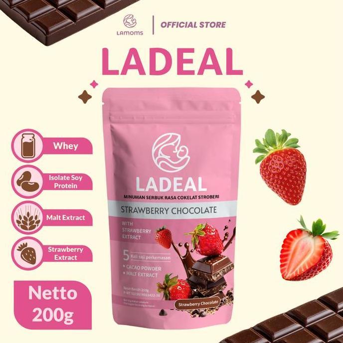 Ladeal Coklat Stroberi - Minuman Bubuk Whey & Isolat Protein Kedelai - 200gr