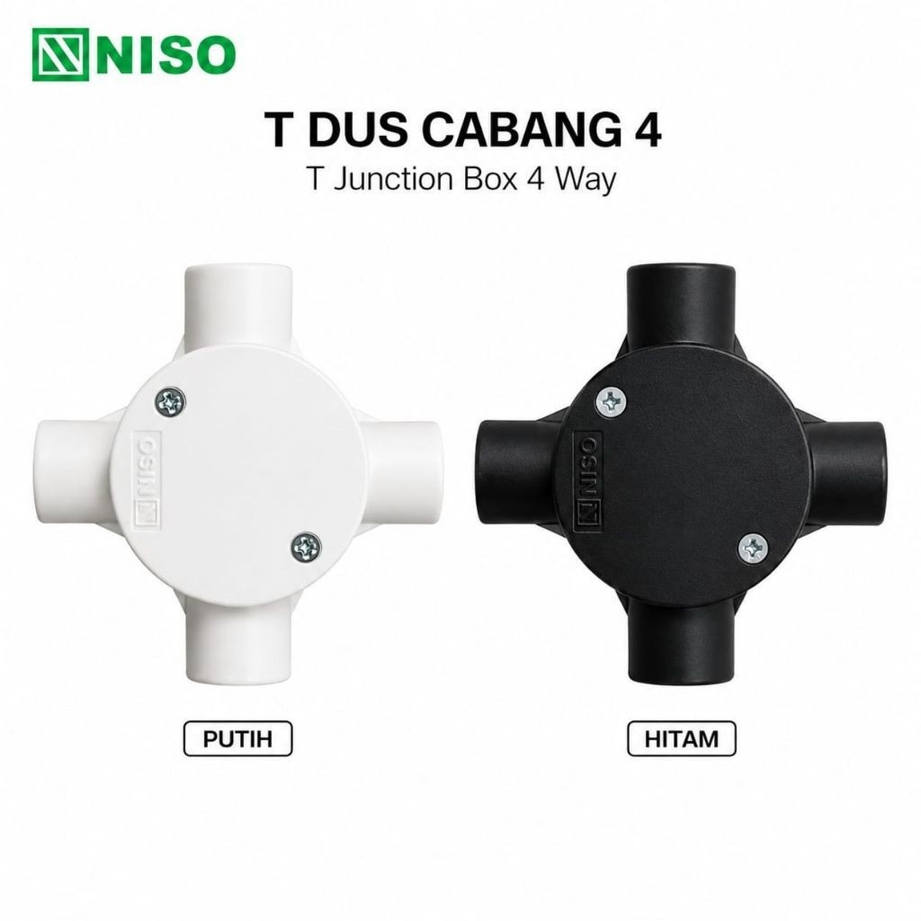 NISO T Dus Cabang 4 / T Junction Box 4 Way – Putih & Hitam