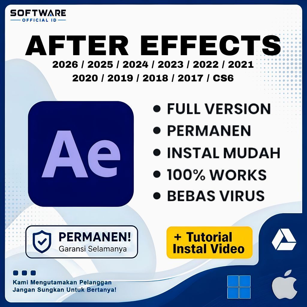 After Effects 2026 - 2017 Full Version Lifetime Permanen Windows & Mac Os | Tersedia Versi 2026 / 20