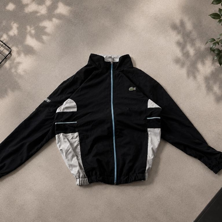 Jaket Tracktop Lacoste Vintage Colorblock Hitam Putih Preloved Original