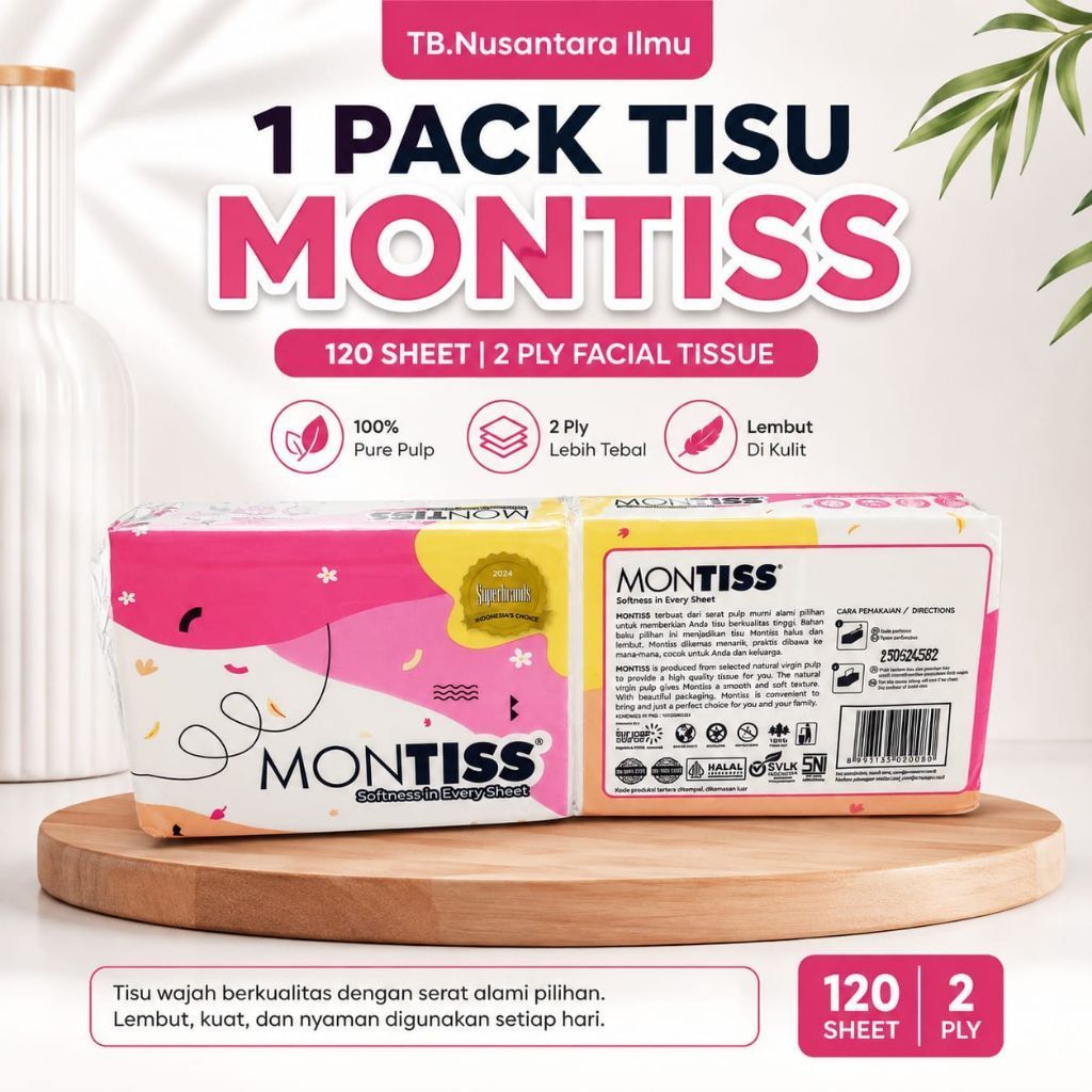 1 Pack Isi 120 Sheet Tisu Montiss Facial Tissue / Tisu Wajah Montiss Tissue 120 Sheet Montiss