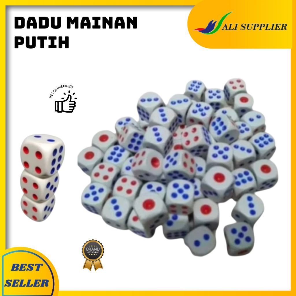 Dadu dice plastik 13mm x 13mm / Mainan Dadu / DADU MURAH / DADU PUTIH / MAINAN UNIK / MAINAN JADUL /