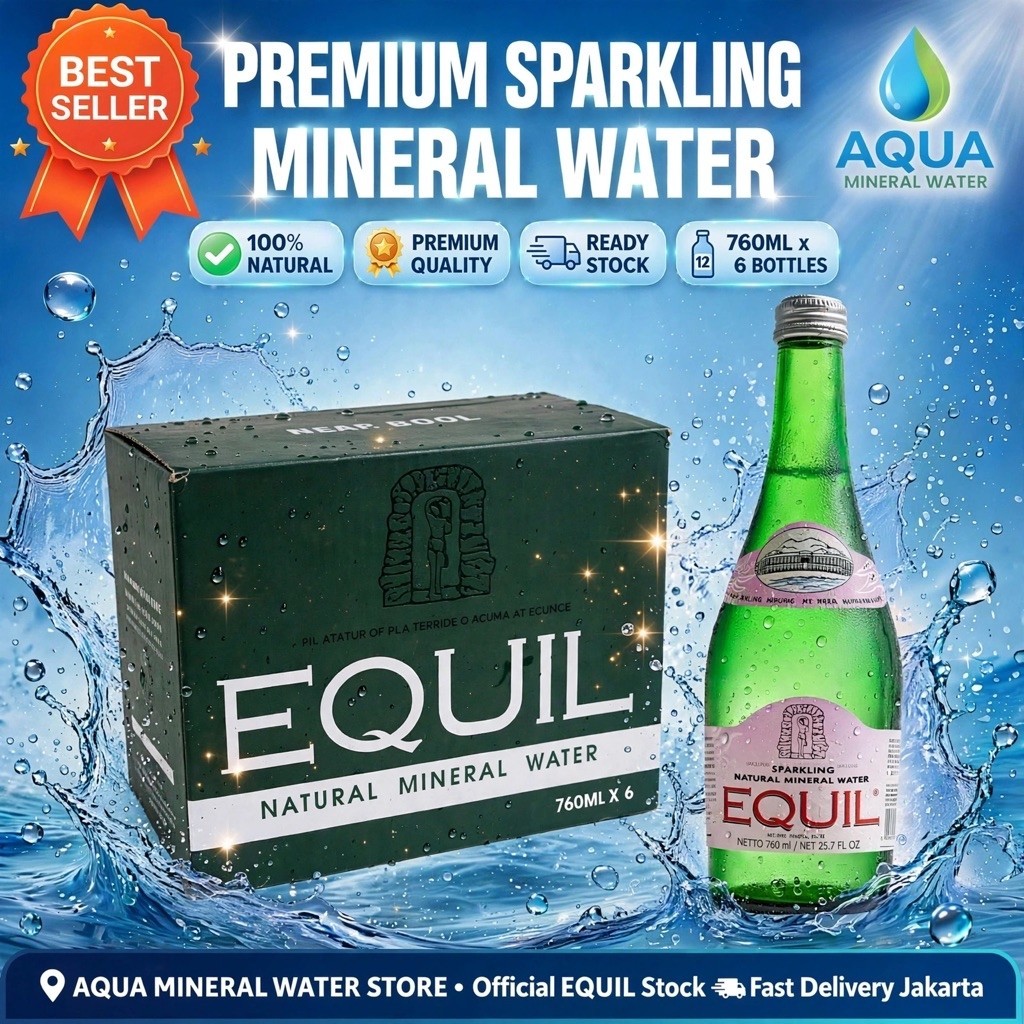 Equil 760ml Sparkling Mineral Water [ Dus Equil isi 6 Botol Kaca ] Air Mineral