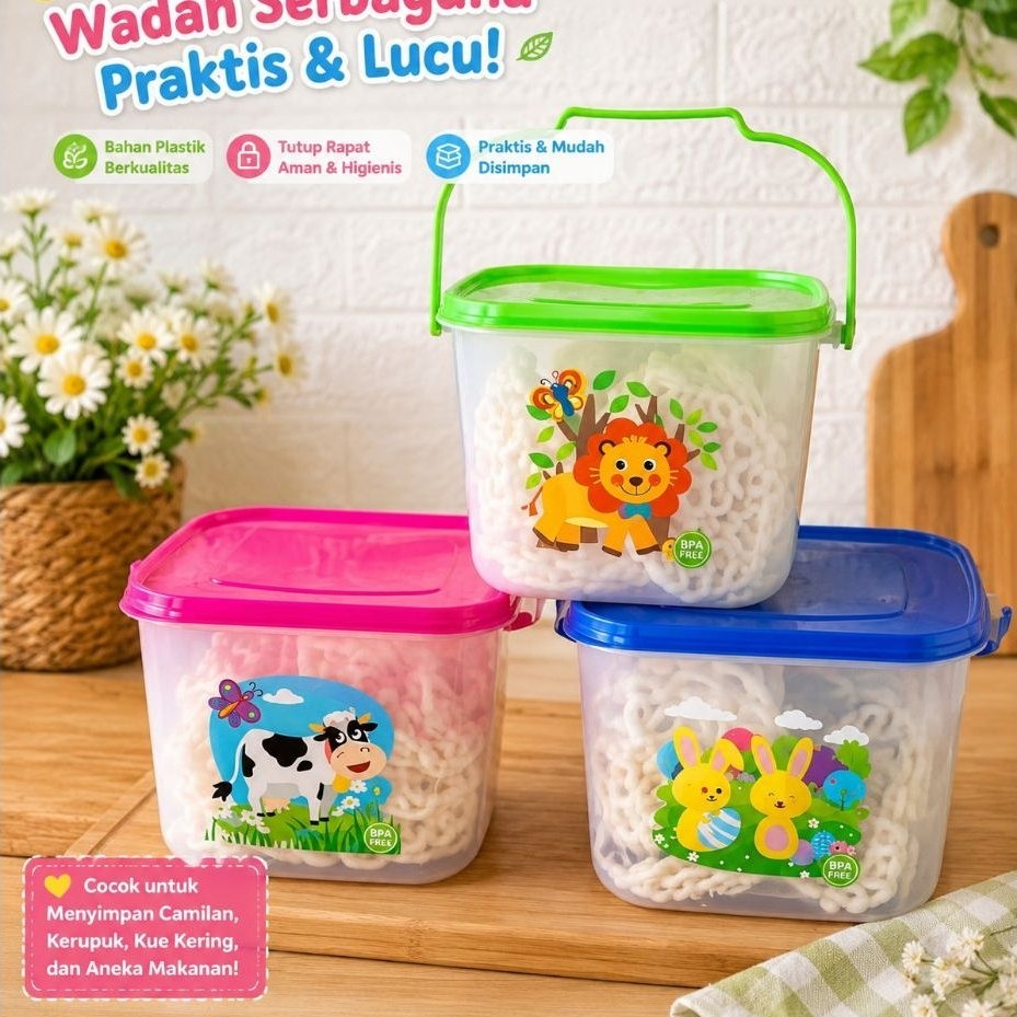 (3pcs) TOPLES PLASTIK SEGI 5 LITER GAGANG / KOTAK MAKAN SNACK / TOPLES HAJATAN