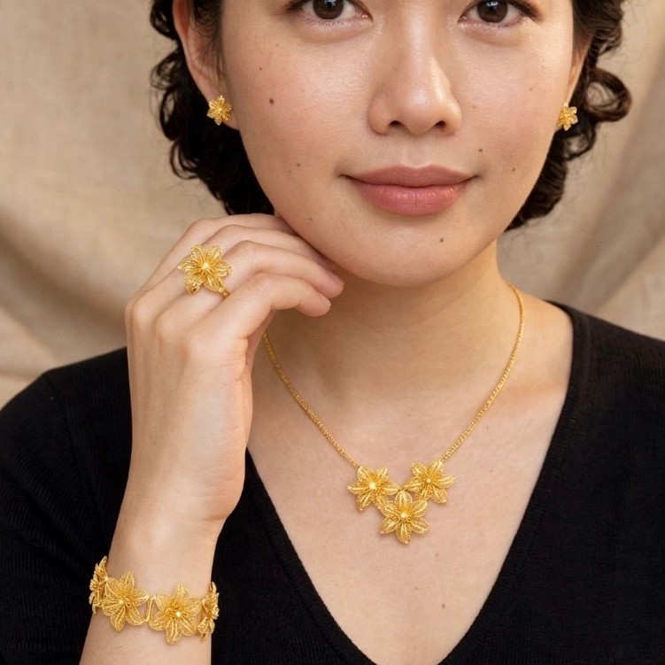set bunga kendari/angrek replika emas asli cantik super mewah untuk pakai pesta