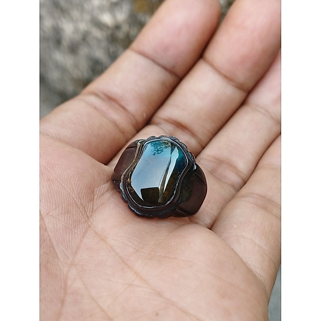 cincin batu akik bacan doko kembang pancawarna motif terompah antik 1