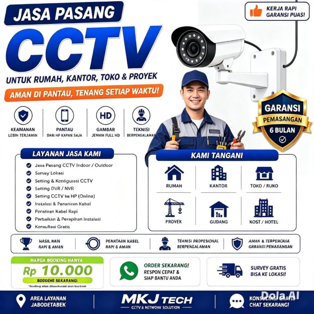 Jasa Pasang CCTV Rumah / Toko | Instalasi CCTV Analog & IP Camera | Setting Online HP Android iOS