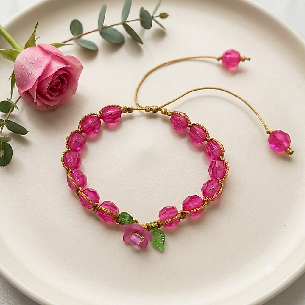 Gelang Serut Tali Giok Emas Fuchsia Blossom