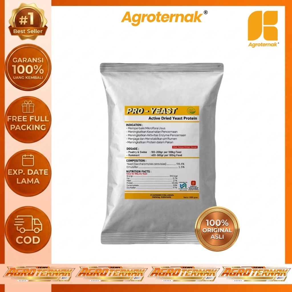 PRO YEAST AGROTEIN - PROBIOTIK TERNAK - DRY YEAST PROTEIN - SACCHAROMYCES - GROWTH PROMOTOR TERNAK -