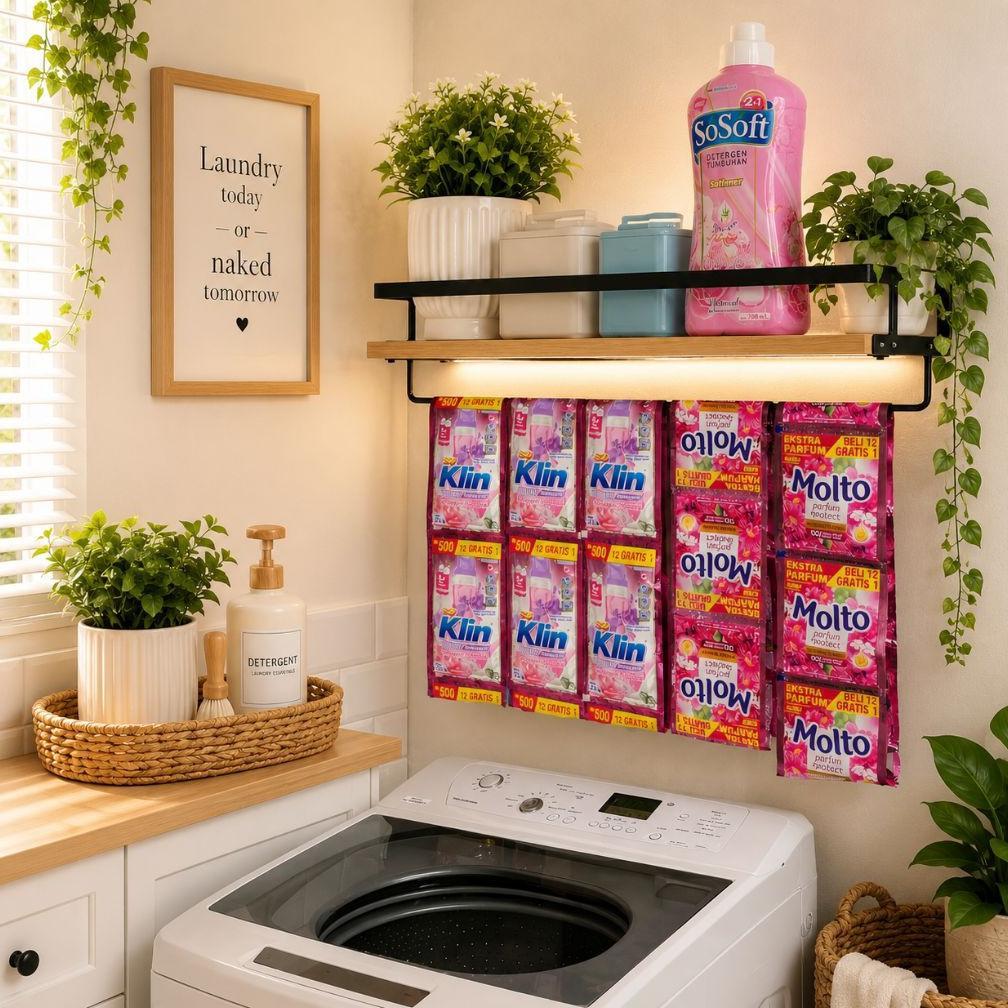 Big Promo Rak Laundry Gantung Dinding Minimalis | Rak Deterjen & Pewangi Multifungsi Besi Kayu