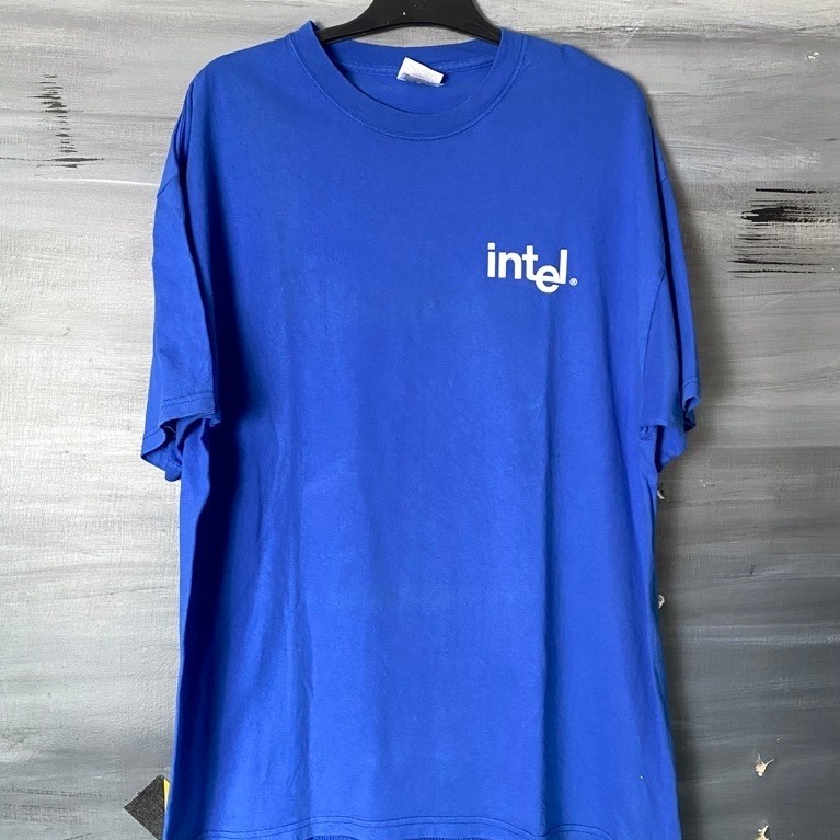 Kaos Vintage Microsoft Intel Procesor Komputer Port & Company y2k Second Bekas