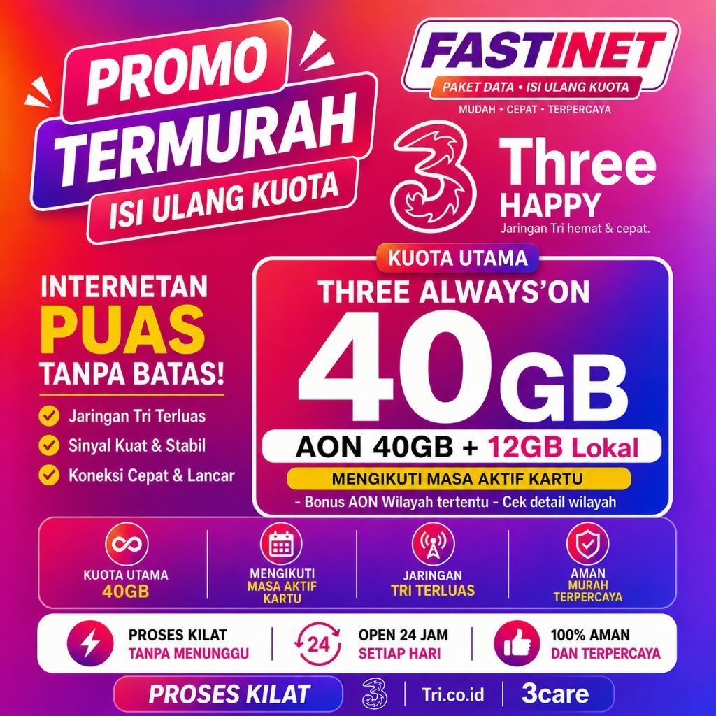 Paket Data Three Always On Isi Ulang Kuota