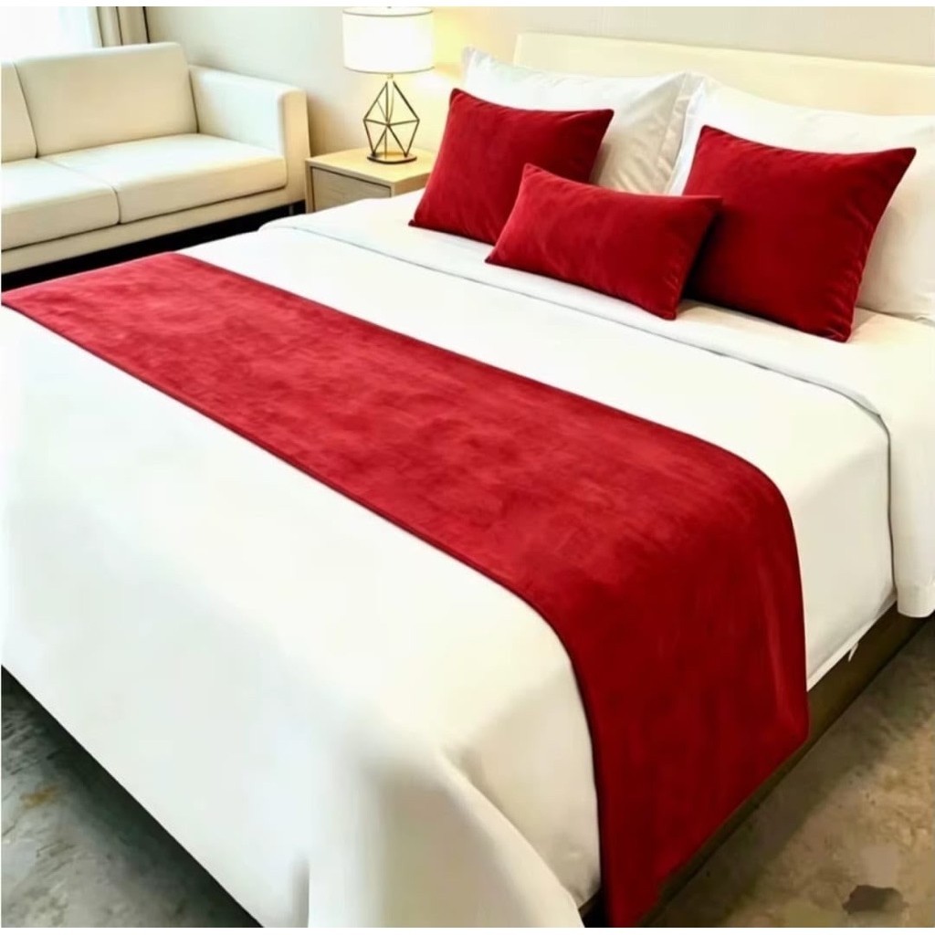 Bed Runner Suede | Set Bed Runner + 2 Bantal 40x40 & 30x50 cm | Sarung Bantal Dekorasi Kamar
