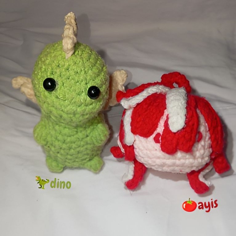 CROCHET AMIGURUMI KEYCHAIN HARRIS CAINE VTUBER & DINO | GANTUNGAN KUNCI BONEKA RAJUT HARRIS CAINE & 
