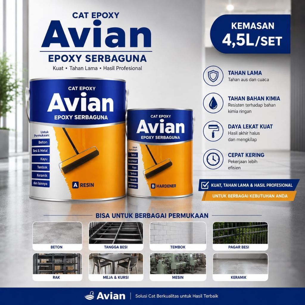 Cat Epoxy Avian Epoxy Serbaguna 4,5L/Set Resin Hardener untuk Beton Kayu Tembok Keramik