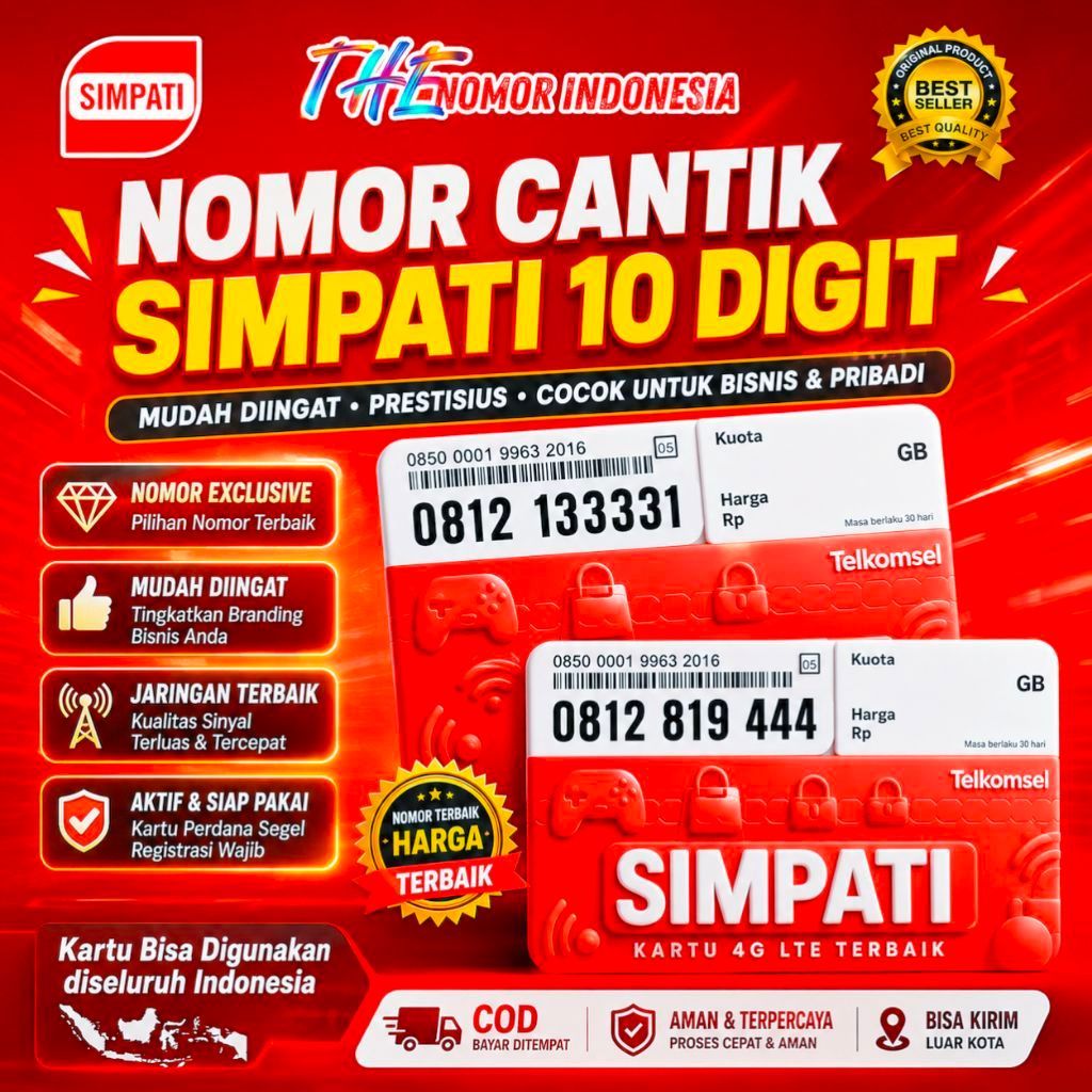 Kartu Perdana Nomor Cantik Telkomsel Simpati 10 DIGIT Super 4G/LTE/5G Prabayar | Kuota 20GB Nasional