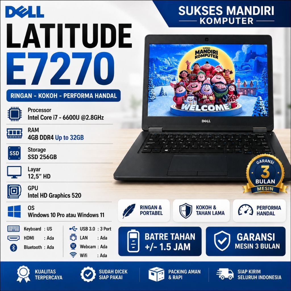 Dell Latitude E7270 | Core i7 gen 6 | Ram 4GB | SSD 256GB