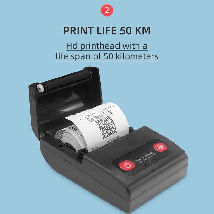 Printer Thermal Mini Bluetooth - Cetak Struk Penjualan Gratis 3 Rol Kertas Portable Kertas Label Hit
