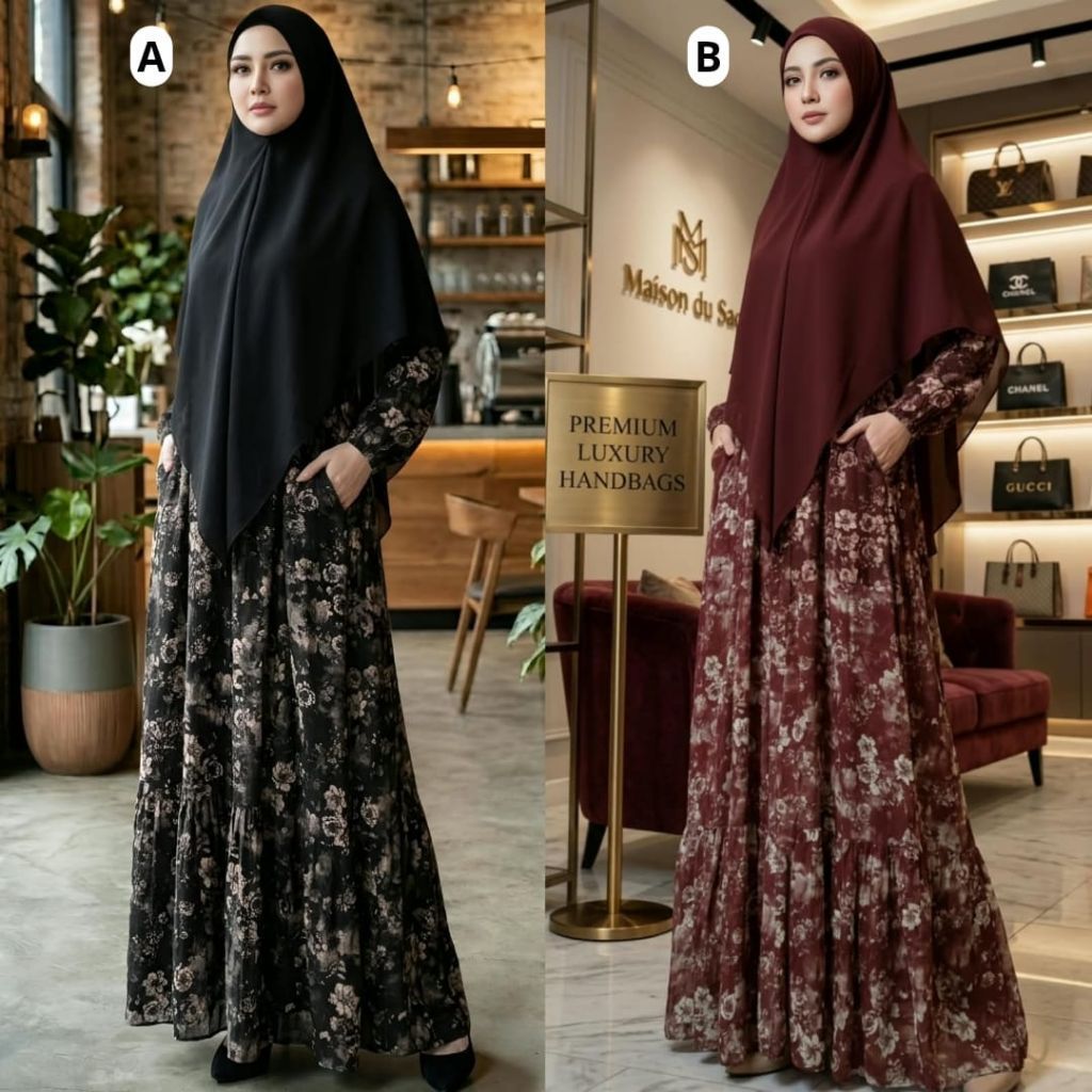 GAMIS SET MARYAM SERAYA SET KHIBAN KHIJAB BANDANA GAMIS SALUR Syari Branded Gamis Set Khimar READY D