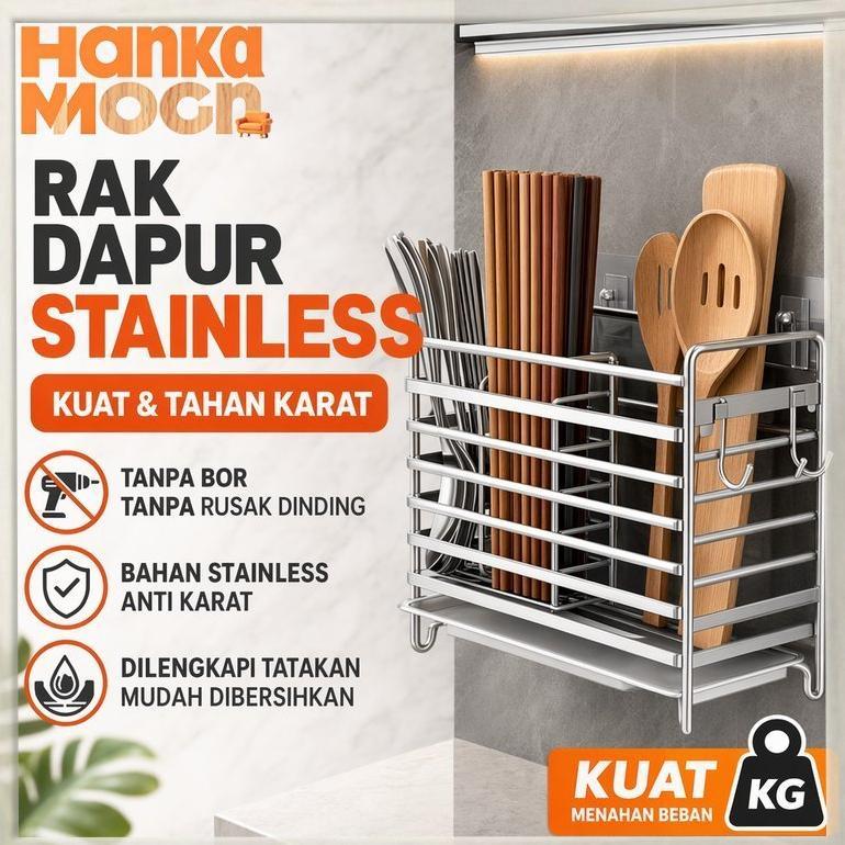 Rak Sendok Garpu Stainless Tempel Dinding Tiris Tempat Alat Makan Anti Karat Dapur Minimalis