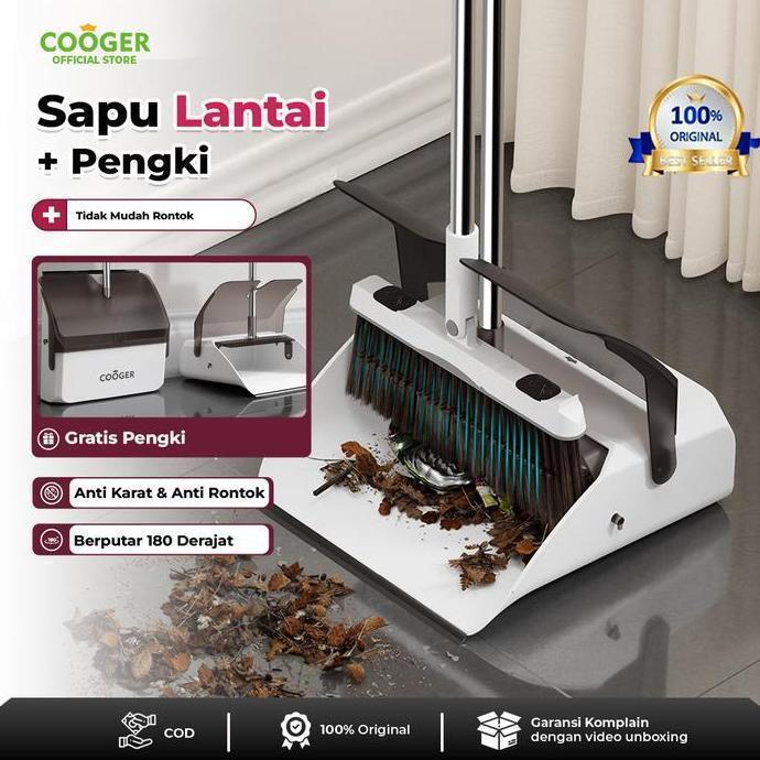 COOGER Sapu Lantai Alat Pembersih Lantai Sapu Pengki Set Kuat Ringan Tidak Mudah Rontok