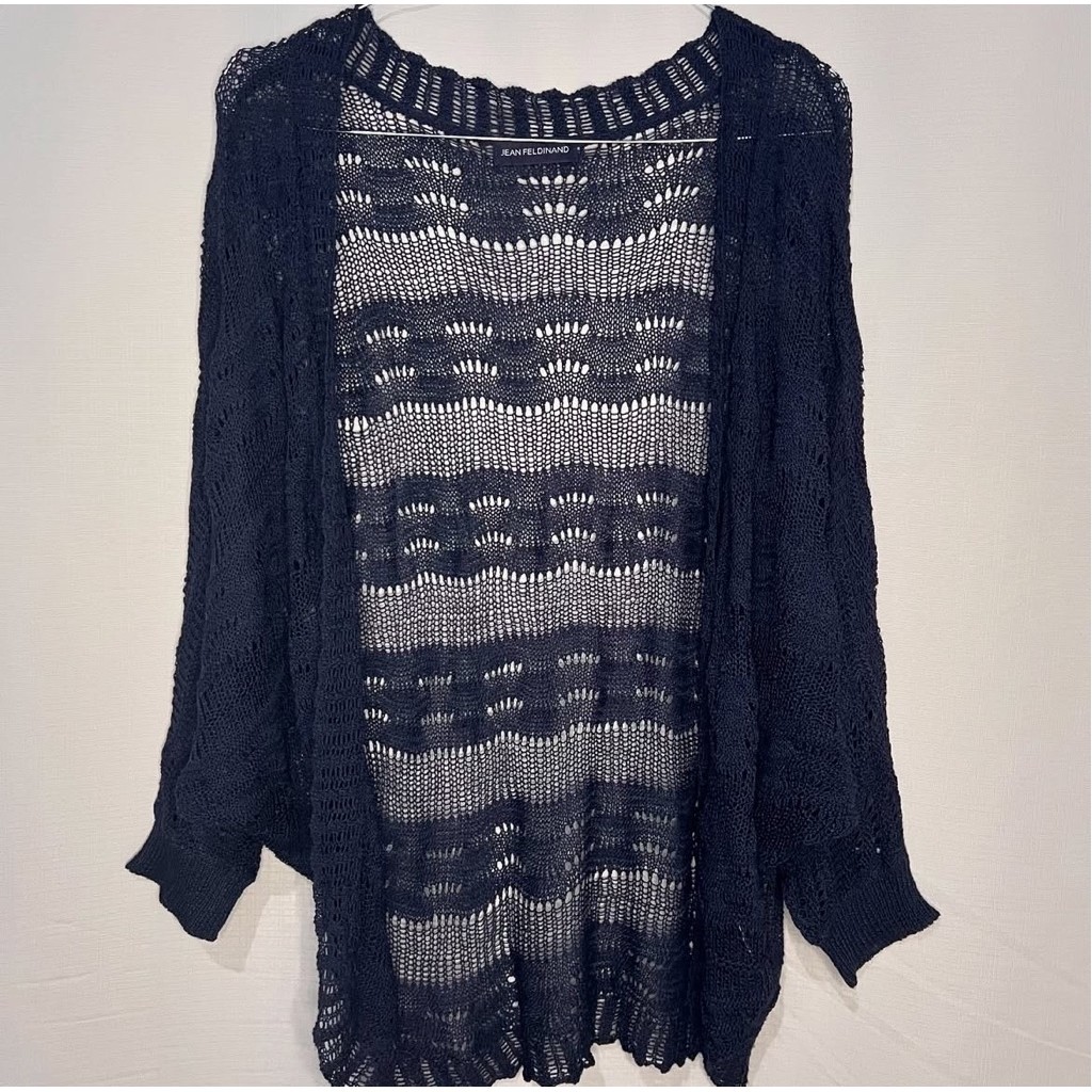 outer cardigan rajut navy biru dongker oversize brukat