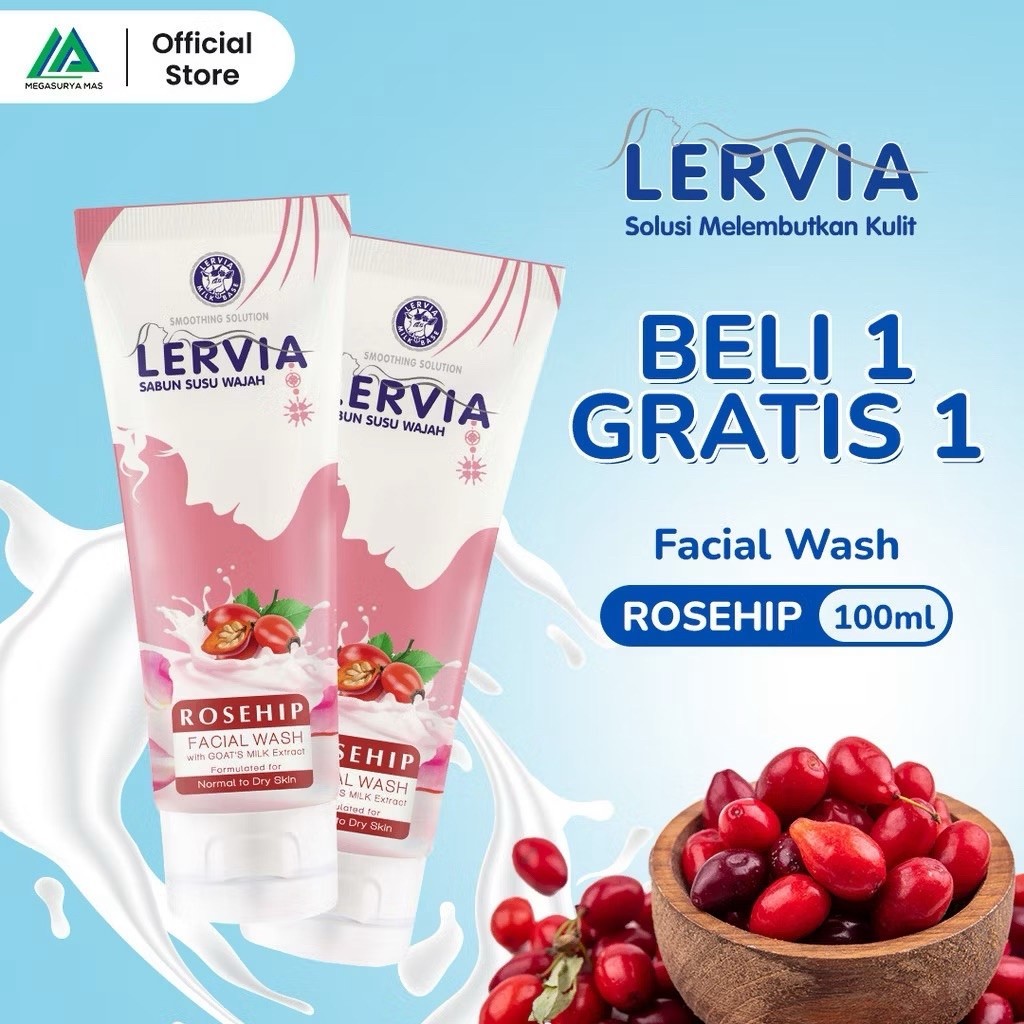 [ Buy 1 Get 1 ] Lervia Facial Wash 100ML varian Rosehip - GreeanTea