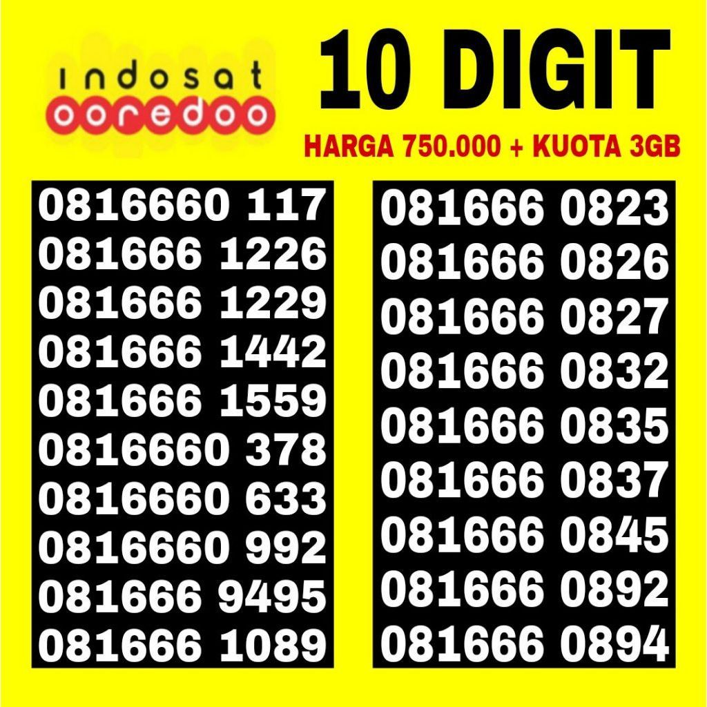 Nomor Cantik Kartu Perdana Indosat Ooredoo 10 digit/12 digit suport 4g/5g