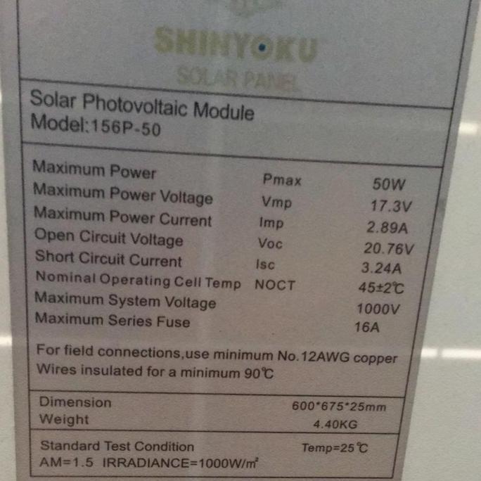 Solar Panel 50WP Solar Cell 50WP Solar Panel Surya 50WP POLY SHINYOKU