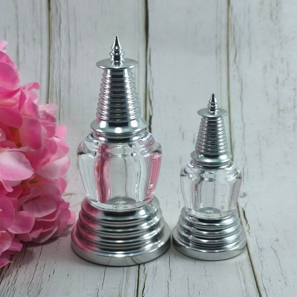 TEMPAT RELIK STUPA TIBETAN BULAT 2 TINGKAT SILVER