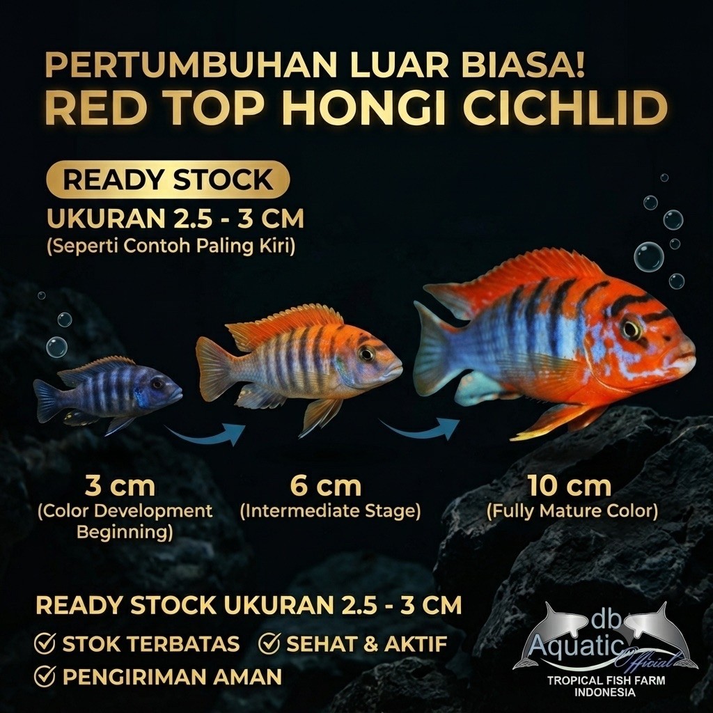 Cichlid Red Top Hongi Ikan Hias Air Tawar Ukuran 2.5-3cm Karantina Sehat
